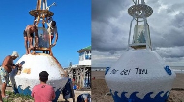 Vecinos de Mar del Tuyú restauraron la boya del muelle durante el fin de semana largo