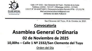 El Club Social de Pesca Náutica y Fomento convoca a Asamblea General Ordinaria