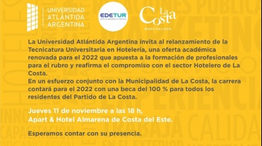 Relanzan la Tecnicatura Universitaria en Hotelería con una beca del 100% para todos los inscriptos