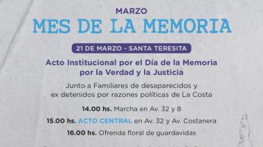 Mes de la Memoria: hoy es el acto central en Santa Teresita
