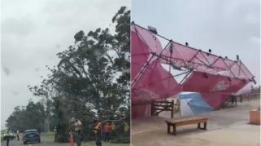 Fuerte viento en Monte Hermoso: Se cayó una estructura del “Parador ReCreo”