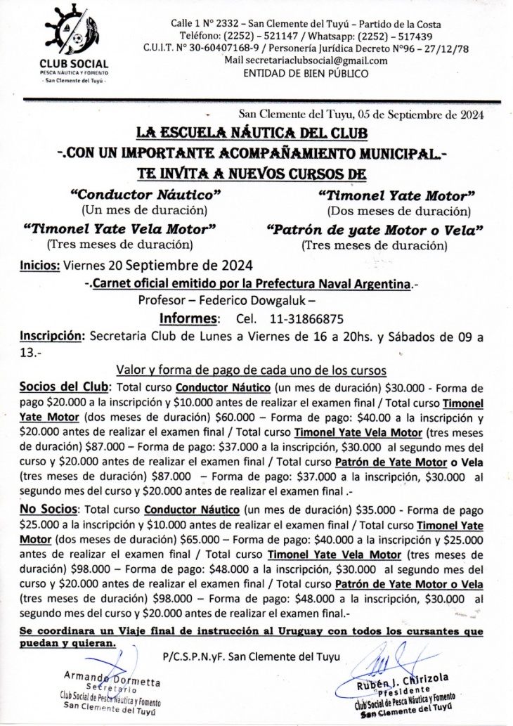 El Club Social de Pesca, Náutica y Fomento de San Clemente lanza nuevos