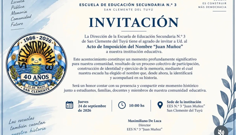 La Escuela Secundaria N.º 3 de San Clemente ya tiene nombre: “Juan Muñoz”