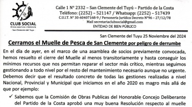 Cierran el Muelle de Pesca de San Clemente del Tuyú por peligro de derrumbe