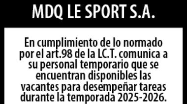 MDQ LE SPORTS S.A. convoca a su personal temporario para reanudar relación laboral