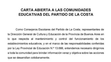 El Consejo Escolar de La Costa difundió una carta abierta para informar sobre las acciones que fortalecen las escuelas públicas