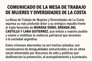 La Mesa de Mujeres y Diversidades repudió el triple femicidio en La Costa