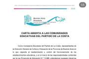 El Consejo Escolar de La Costa difundió una carta abierta para informar sobre las acciones que fortalecen las escuelas públicas