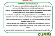 CLYFEMA informó un nuevo cuadro tarifario de la electricidad desde septiembre